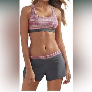 Wenly Zeng Womens Sport Two Piece Racerback Boyshort Swimsuit New With Tags